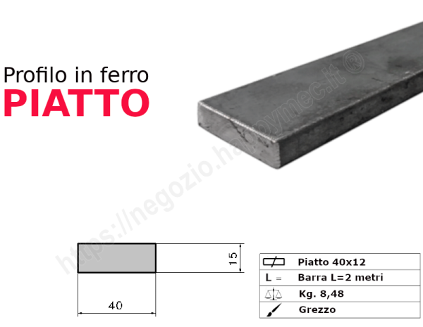 Profilo piatto grezzo 40x12 in barre da 2 metri in ferro