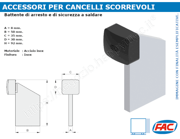 Battente d'arresto piccolo H.92 inox a saldare - accessori