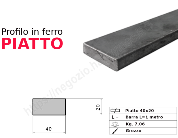 Profilo piatto grezzo 40x20 in barre da 1 metro in ferro