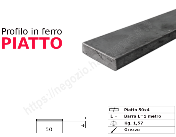 Profilo piatto grezzo 50x 4 in barre da 1 metro in ferro
