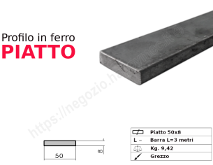 Profilo piatto grezzo 50x 8 in barre da 3 metri in ferro
