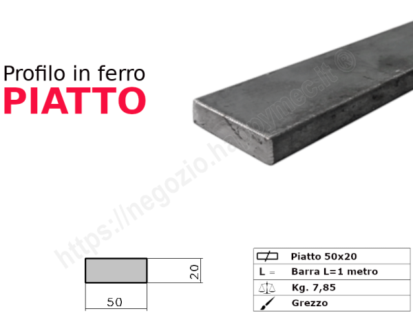 Profilo piatto grezzo 50x20 in barre da 1 metro in ferro