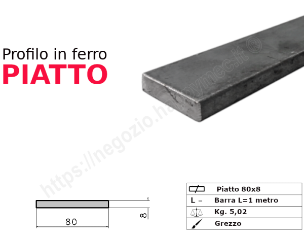 Profilo piatto grezzo 80x 8 in barre da 1 metro in ferro