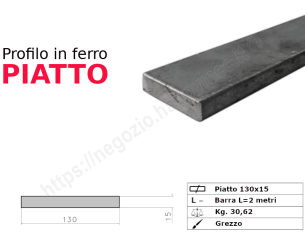 Profilo piatto grezzo.130x15 in barre da 2 metri in ferro