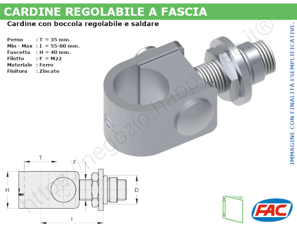 Cardine a fascia zincato con boccola M22 regolabile a saldare