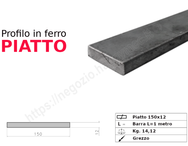 Profilo piatto grezzo.150x12 in barre da 1 metro in ferro