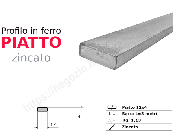 Profilo piatto zincato 12x 4 in barre da 3 metri in ferro