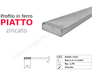 Profilo piatto zincato 15x 3 in barre da 3 metri in ferro