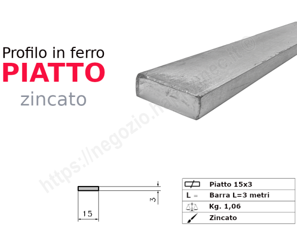 Profilo piatto zincato 15x 3 in barre da 3 metri in ferro