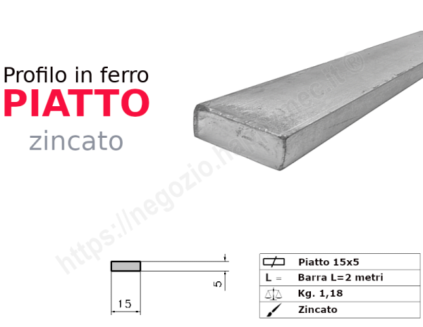 Profilo piatto zincato 15x 5 in barre da 2 metri in ferro