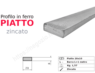 Profilo piatto zincato 20x10 in barre da 1 metro in ferro
