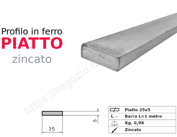 Profilo piatto zincato 25x 5 in barre da 1 metro in ferro