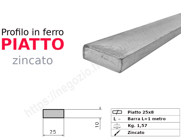 Profilo piatto zincato 25x 8 in barre da 1 metro in ferro