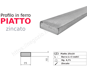 Profilo piatto zincato 25x 8 in barre da 3 metri in ferro