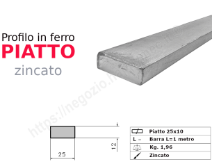 Profilo piatto zincato 25x10 in barre da 1 metro in ferro