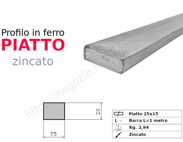 Profilo piatto zincato 25x15 in barre da 1 metro in ferro