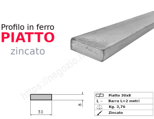 Profilo piatto zincato 30x 8 in barre da 2 metri in ferro