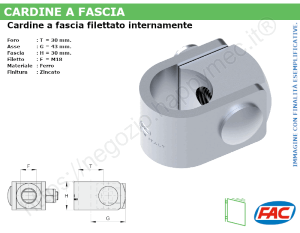 Cardine a fascia zincato filettato internamente M18 - accessori