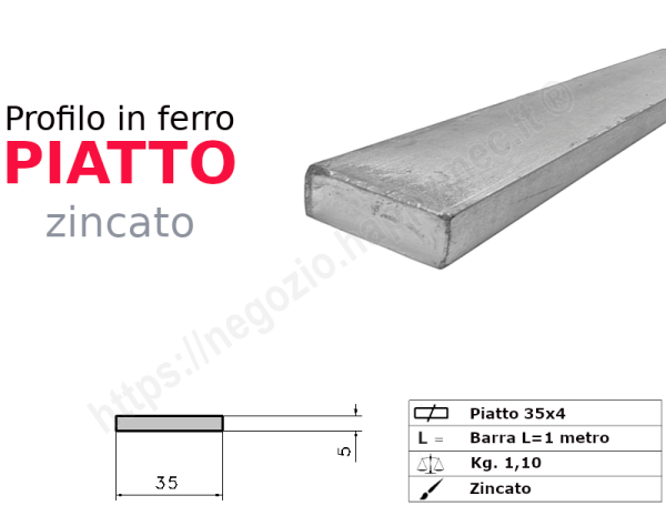 Profilo piatto zincato 35x 4 in barre da 1 metro in ferro