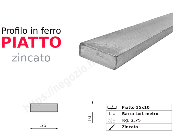 Profilo piatto zincato 35x10 in barre da 1 metro in ferro