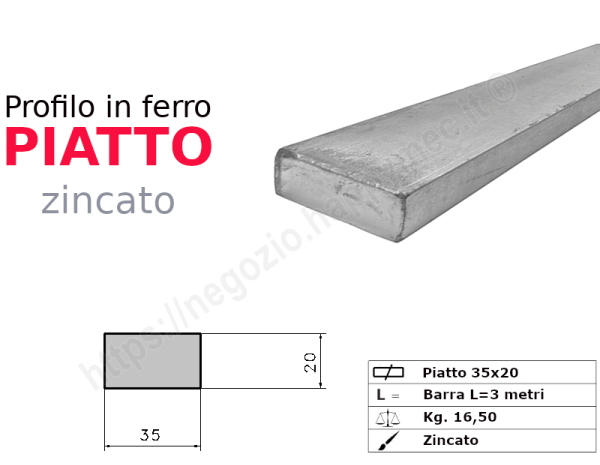 Profilo piatto zincato 35x20 in barre da 3 metri in ferro