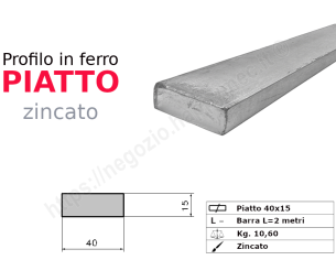 Profilo piatto zincato 40x15 in barre da 2 metri in ferro