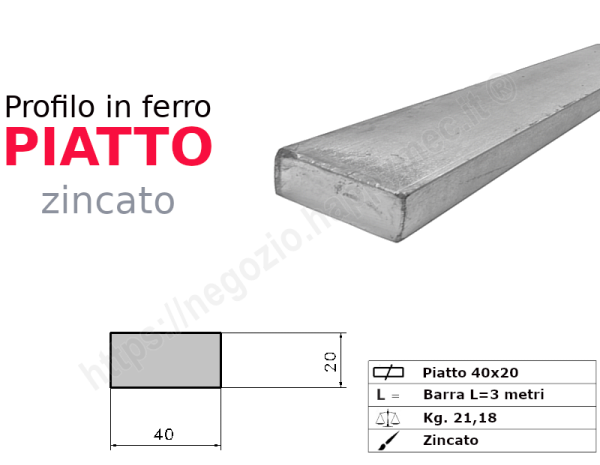 Profilo piatto zincato 40x20 in barre da 3 metri in ferro