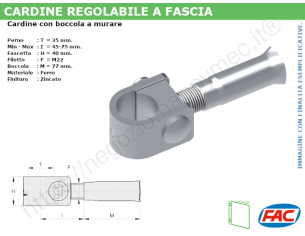 Cardine a fascia zincato con boccola M22 a murare - accessori