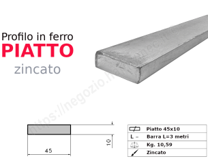 Profilo piatto zincato 45x10 in barre da 3 metri in ferro