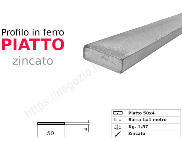 Profilo piatto zincato 50x 4 in barre da 1 metro in ferro