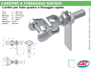 Cardine a fissaggio rapido per tubo quadro 40mm. - accessori
