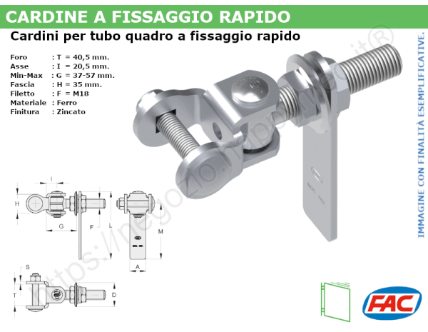 Cardine a fissaggio rapido per tubo quadro 40mm. - accessori