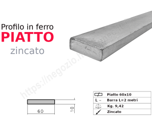 Profilo piatto zincato 60x10 in barre da 2 metri in ferro