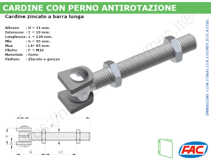 Cardine alettato M16 zinc. con barra lunga - accessori