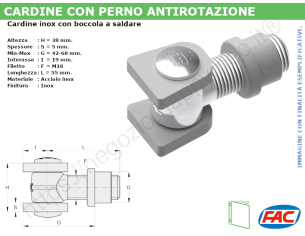 Cardine alettato M18 inox boccola a saldare - accessori
