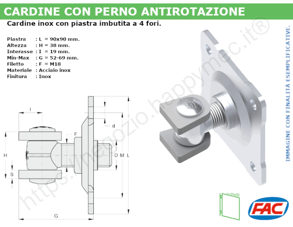 Cardine alettato M18 inox piastra imbutita a 4 fori - accessori
