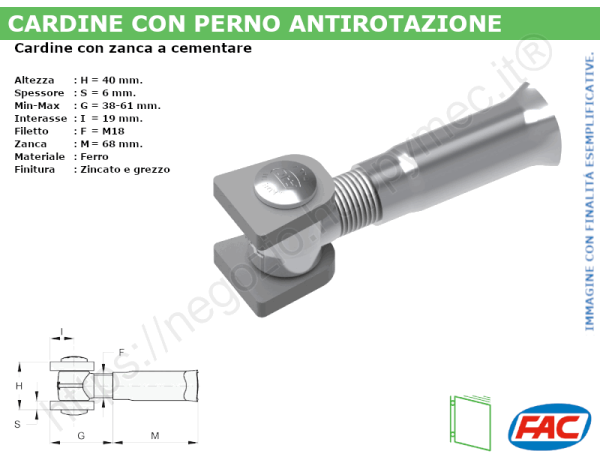 Cardine alettato M18 zinc. boccola a murare - accessori