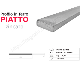 Profilo piatto zincato.130x 5 in barre da 3 metri in ferro
