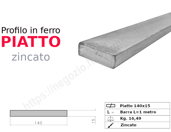 Profilo piatto zincato.140x15 in barre da 1 metro in ferro