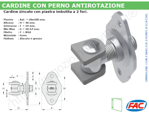 Cardine alettato M18 zinc. piastra imbutita 2 fori - accessori