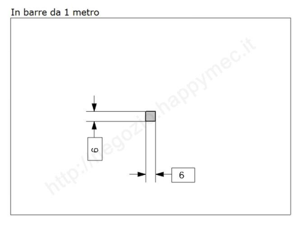 Profilo quadro pieno 6mm grezzo in barre da 1 metro in ferro