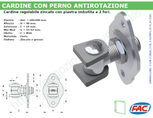 Cardine alettato M18 zinc. piastra imbutita regolabile 2 fori