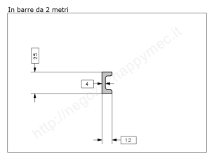 Profilo speciale ad "U" 25x12x4 in ferro grezzo da 2 metri