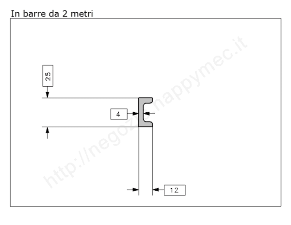 Profilo speciale ad "U" 25x12x4 in ferro grezzo da 2 metri