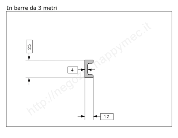 Profilo speciale ad "U" 25x12x4 in ferro grezzo da 3 metri