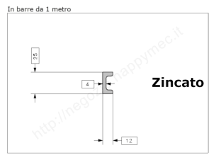 Profilo speciale ad "U" 25x12x4 in ferro zincato da 1 metro