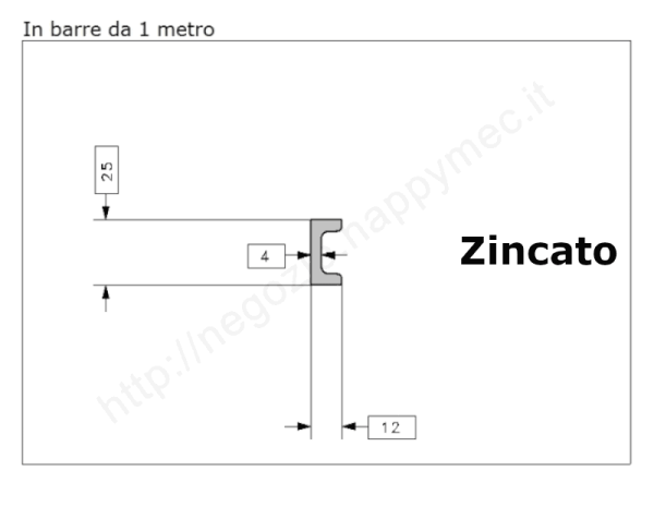 Profilo speciale ad "U" 25x12x4 in ferro zincato da 1 metro