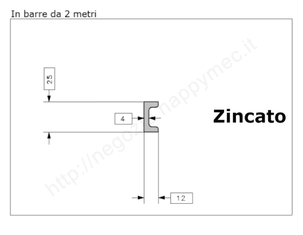 Profilo speciale ad "U" 25x12x4 in ferro zincato da 2 metri