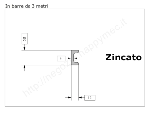 Profilo speciale ad "U" 25x12x4 in ferro zincato da 3 metri