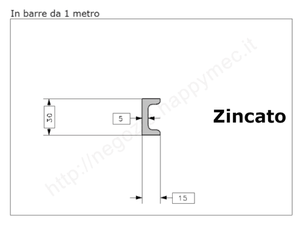 Profilo speciale ad "U" 30x15x5 in ferro zincato da 1 metro